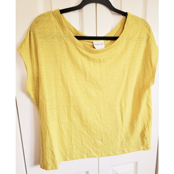 Rachel‎ Zoe L 100% Linen Tee Women's Size Large Yellow Colorful Top V Neck SS - Picture 3 of 5